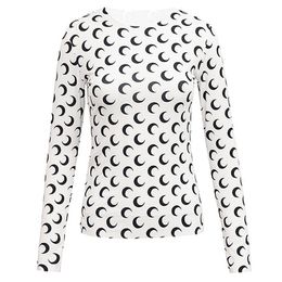 Designer Women Long Sleeve T Shirts Solid Colour Ice Silk Moon Print Bodycon Round Neck Slim Casual Tops Lady Fashion Outfits