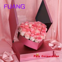 Mailers Custom Luxury Square Acrylic Full Window Flower Box Inside Heart Shaped Rose Box Valentine's Day Gift Boxpacking box for small