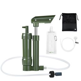 Survival Hand Pump Water Philtre 3Stage Camping Water Purifier Filtration System Survival with Water Bag for Outdoor Camping Adventure