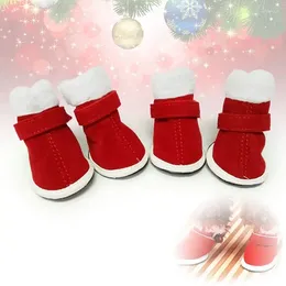 Dog Apparel 4pcs/set Christmas Puppy Shoes Winter Cute Red Santa Boots Warm Pet Faux Fleece Bootie Warmer Cover