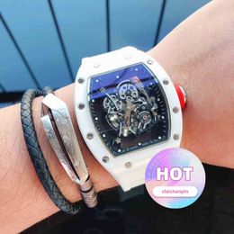 Luxury Mechanical Watch White Ceramic Automatic Hollowed Out Luminous Tape Personalized Waterproof Swiss Movement