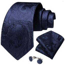 Bow Ties 2024 Fashion Blue Paisley Luxury Silk For Men Accessories Business Wedding Formal 8cm Neck Tie Set Pocket Square Cufflinks