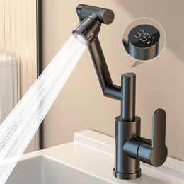 Digital Display LED Basin Faucet 360 Rotation Multifunction Stream Sprayer Cold Water Sink Mixer Wash Tap For Bathroom 240325