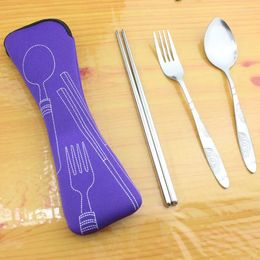 Flatware Sets 1SET Portable Travel Camping Picnic Fork Spoon Chopsticks Outdoor Travelling Tableware With Bag Set KV 083