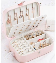 Woman Jewellery Storage Box Imitation Leather Travel Earring Ring Necklaces Storage Cases Gift Makeup Organiser Jewellery Box LJJA35732743648