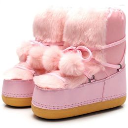 Boots Pink Fluffy Fur Snow 2024 Winter Fashion Sexy Women Ladies Warm Cotton Platform Waterproof Ski