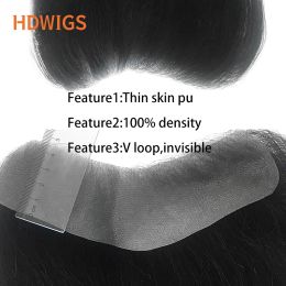 Toupees Toupees Men's Capillary Prothesis Vstyle Frontal Indian Human Hair for Man Thin Skin Full PU Invisible Male Toupee Hairpiece Natur