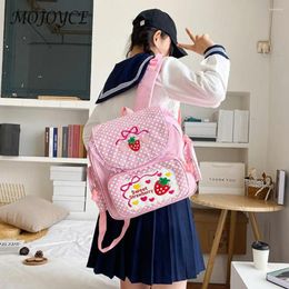 School Bags Kawaii Kids Bag Cute Strawberry Embroidery Travel Rucksack Dots Multi-Pocket Nylon Fashion College For Teen Girls