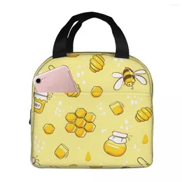 Dinnerware Cute Bees And Honey Lunch Bag Insulated With Compartments Reusable Tote Handle Portable For Kids Picnic School