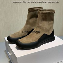 the row shoes The * Row Genuine Leather Short Sleeve Elastic Boots for Womens Simple Fashion Flat Bottom Round Head Back Zipper Martin high quality