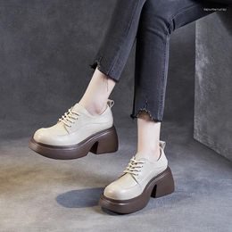 Dress Shoes Krasovki 7cm Rero Moccasins Platform Wedge Chunky Heels Rubber Ethnic Woman Genuine Leather Autumn Spring Booties Pumps