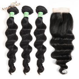 Closure Peruvian Hair Loose Weave Bundles With Closure Angel Grace Remy Human Hair Bundles With Closure 1028 Inch Natural Colour