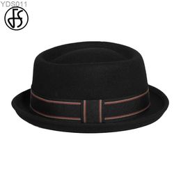 Wide Brim Hats Bucket FS Gentlemen 2024 Roll Pork Pie Mens Unisex Black Ball Jazz Hat Wool Fedoras Church Panama Gang yq240403