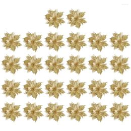 Decorative Flowers 26 Pcs Christmas Decorations Golden Flower Wreath Accessories 26-Piece Set Glitter Poinsettia Artificial Chrismas Tree