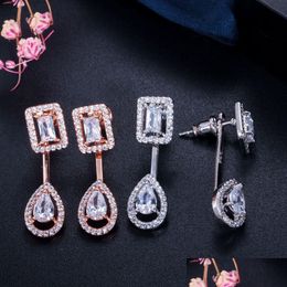 Charm Fashion Vinatge Earring Designer For Woman Aaa Cubic Zirconia Copper White Green Blue Cz Rose Gold Sier Plated Pearl Earrings Dhnwv