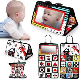 Tummy Time Floor Mirror Baby Toys Infant Brain Developmental Baby Mirror High Contrast Black White Book Newborn Car Seat Toys