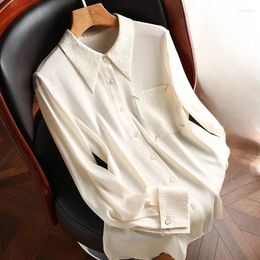 Women's Blouses YCMYUNYAN-Women's Satin Solid Shirts Vintage Silk Spring And Summer Polo-Neck Clothing Loose Long Sleeves Women Tops