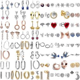 Stud Earrings 2024 Double Hoop Sun Moon 925 Silver Plated Butterfly Heart Fit Original Charms Diy For Women Accessories