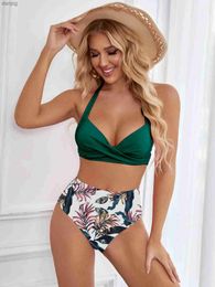 Women's Swimwear Sexy High Waist Bikini 2024 New Strap Swimwear Womens Swimwear Womens Bikini Set Printed Swimwear Summer Bikini XXL Y240403