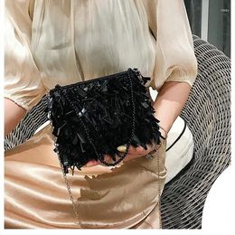 Drawstring Silver Sequin Rhinestone Tassel Women Crossbody Bags Handmade Beaded Ladies Party Evening Clutch Purse Fashion Handbags