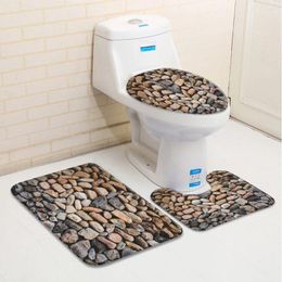 Bath Mats Stone Bathroom Mat Set Retro Stones Wall Green Leaves Leaf Low Pile Memory Flannel Rug Toilet Cover U-Shaped Carpet