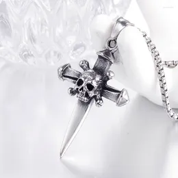 Pendant Necklaces Trendy Skull Dagger Cross Necklace Men's Fashion Sliding Metal Silver-Plated Accessories