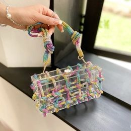 Diamond Clear Acrylic Box Evening Clutch Bag Boutique Woven Knotted Rope Purses And Handbags Wedding Party y240328