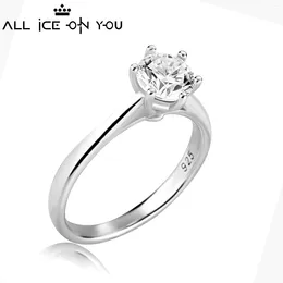 Cluster Rings Classical Real Gold Plated Luxury 925 Sterling Silver 1CT D Colour Moissanite VVS1 Jewellery Wedding Diamond 6 Claw Ring Women