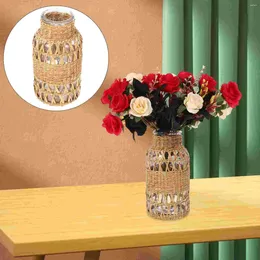 Vases Container Rattan Glass Vase Rustic Decorative Flower Bottle Countryside Style Woven