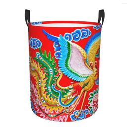 Laundry Bags Basket Chinese Colourful Phoenix Cloth Folding Dirty Clothes Toys Storage Bucket Household