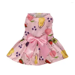 Dog Apparel Pet Dress With Bowknot Watermelon Strawberry Print Ribbon For Small To Medium Dogs Puppy Pets