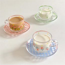 Cups Saucers Ins Creative Coffee Cup Saucer Set Korean Hand-Painted Plant Flower Mug Home Kitchen Drinkingware Espresso