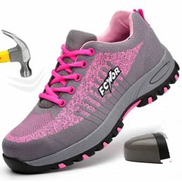 Slippers Safety Shoes for Women Steel Toe Work Sneakers Puncture Work Shoes Lightweight Work Boots Lady Ladies Female Pink Small Size