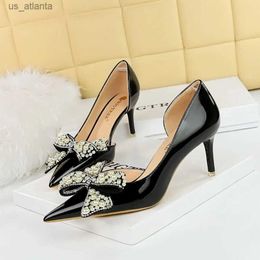 Dress Shoes BIGTREE Women Pumps Fashion Wedding Casual Rhinestone Pointed Toe Patent Leather 7.5CM Thin Heels sexy Party red H240403YSAZ