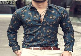 2021 New Men039s Silk Satin Floral Printed Shirts Male Slim Fit Long Sleeve Flower Print Casual Party Shirt Tops M3XL Y2202148625710