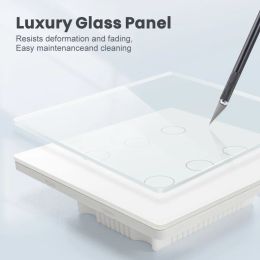 Tuya WiFi Smart Light Switch US Brazil 4x4 Luxury Glass 4/6 Gang RF433 Touch Wall Panel Switch Smart Life APP Alexa Google Home