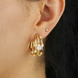 Earrings Hip Hop Multi band earring with cz white opal stone paved hoop earrings for women wedding engagement hoop earrings gift