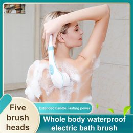 Electric Body Bath Brush Long Handled Body Scrubber And Facial Cleaning Brush Rechargeable Shower Brush 4 Spin Massage Heads
