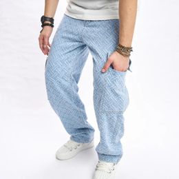 Gli uomini autunnali perdono tasche multiple jeans dritti pantaloni maschi streetwear eleganti pantaloni in denim hip hop 240318