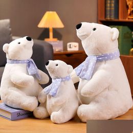 Plush Dolls 1Pc 25/30/40Cm Lovely Polar Bear P Toys Cute Soft White Bears With Scarf Stuffed Animal Pillow Girls Valentines Gift 22061 Dhnbc