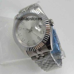 Men Watch 39mm Silver Dial Steel Case 21 Jewels Japan 8215 Automatic Fluted Bezel Brushed Strap Luxury Designer