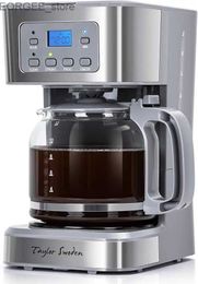 Coffee Makers Taylor Swoden 12-Cup Programmable Coffee Maker Regular Strong Brew Drip Coffee Machine for Home and Office Glass Carafe Y240403