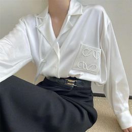 Women's Silk Shirt Men's Designer Letter T-shirt Embroidered Fashion Long sleeved T-shirt Casual Top Clothing Black and White 2 Colors2024