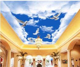 Wallpapers Home Decoration Wallpaper 3d Ceiling Blue Sky And White Clouds Pigeon Zenith Murals