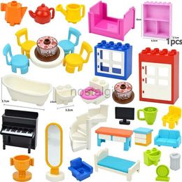 Kitchens Play Food Big Size Particle Furniture Building Block Accessories Figuers Desk Door Chair Bed Sofa Bathroom Kitchen Large Brick Duploes Toy 2445