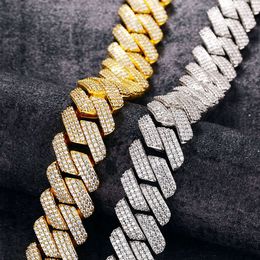 New 925 Silver 20mm Vermeil Iced Out Diamonds Necklace 3 Rows Cuban Link Chain Necklaces Bracelet Hip Hop Jewellery Men