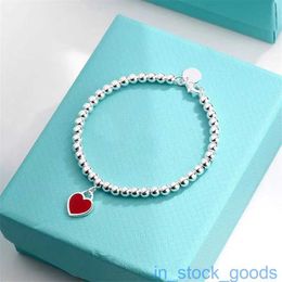 Original 1to1 Brand Logo High End Womens Bracelets Pure Silver Precision High Edition Red Blue Pink Enamel Love Ball Bracelet Fashion Dainty Cuban Chain Bracelet