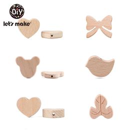 LetS Make 50pc Beech Wooden Five-Pointed Star Beads Bow Wooden Teethers Toys Wooden Teether Wooden Teething Beads Baby Teether 240325