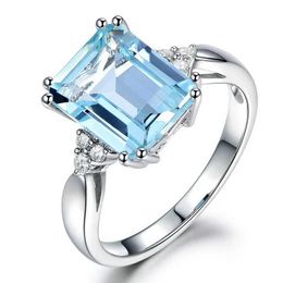 2PCS Wedding Rings 925 Sterling Silver Fashion Aquamarine Gemstone Ring For Women Wedding Party Jewelry Gifts Wholesale