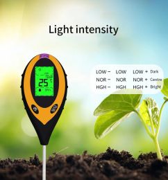 Soil PH Meter Tester Soil Tester PH Moisture meter Temperature Sunlight Intensity measurement Analysis Soil Acidity Test 4 in 1